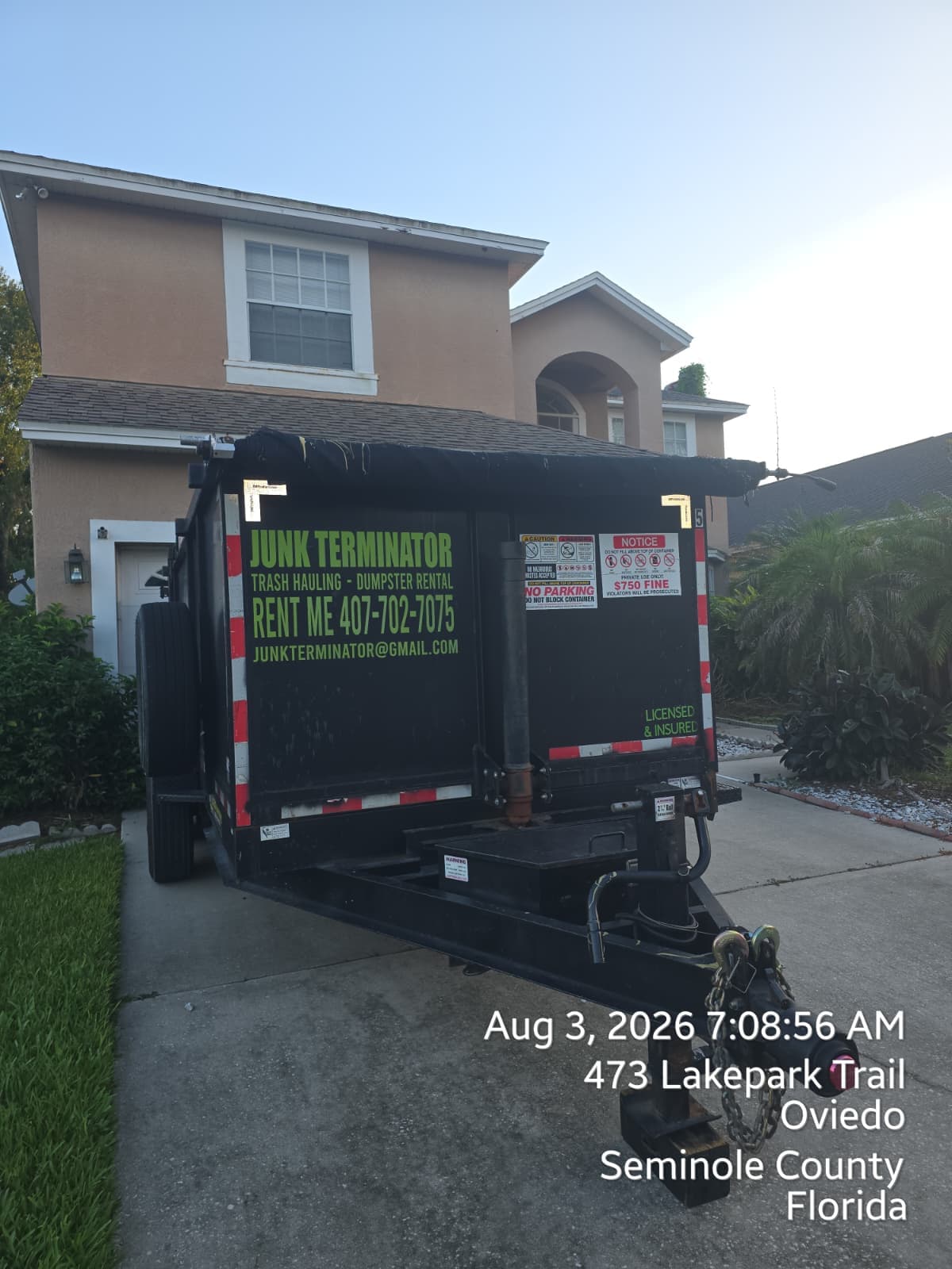 Junk Terminator dumpster delivered in Seminole County, FL